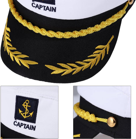Adult Yacht Boat Sailor Captain Costume Hat Cap Marine Admiral (White), As Shown, 22 x 15 x 5 cm