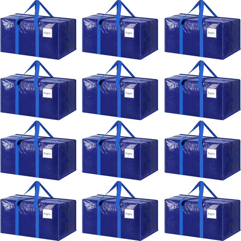 6 Pack Extra Heavy Duty Large Moving Bags with Strong Zipper & Comfortable Handles, Sturdy & Durable Clothes Storage Bags Totes Bins, Blue Packing Moving Boxes for College Supplies, Dark Blue