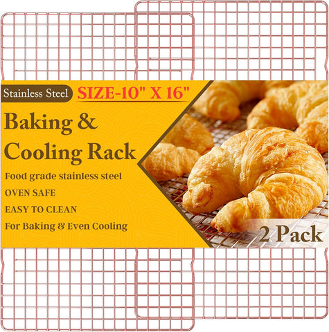 2PCS Cooling Racks for Cooking and Baking - 10" x 15"Heavy Duty Stainless Steel Wire Rack for Baking, Grilling, Roasting - Oven & Dishwasher Safe - Fits Jelly Roll Sheet Pan-Silver
