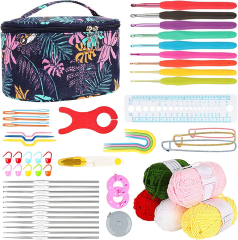 Aeelike Crochet Kit for Beginners Adults, Crochet Kits Include Yarn, 59pcs Crochet Starter Kit for Beginners Kids,Ergonomic Crochet Hooks 2.0-6.0 mm, Lace Steel Needles 0.6-1.9 mm