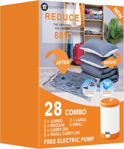12 Pack Vacuum Storage Bags (3 Jumbo, 3 Large, 3 Medium, 3 Small),Plastic Packaging Bags,Space Saver Sealer Compression Bags with Travel Hand Pump for Blankets, Comforters, Pillows, Clothes Storage