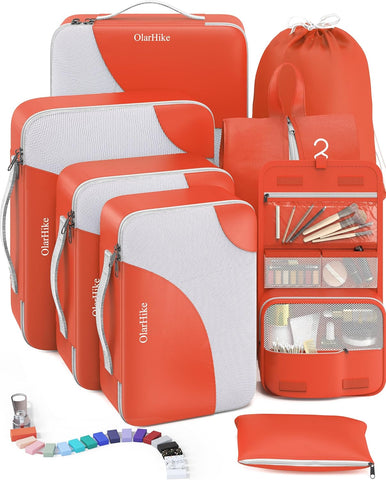 10 Set/8 Set Packing Cubes for Travel, Gifts for Women Mom,Anti-Tearing Suitcase Organizer for Luggage with Shoe & Hanging Toiletry Bag,OlarHike Vacation Essentials & Accessories for Cruise Ship,Cream