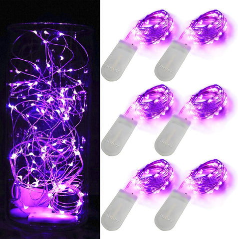 6 Pack Fairy Lights Battery Operated with Timer 2PCS Remote 6.5ft 20LED Warm White Twinkle Lights Waterproof Silver Wire Fireflies Lights DIY Mason Jar Wedding Party Christmas Centerpiece Table Deco