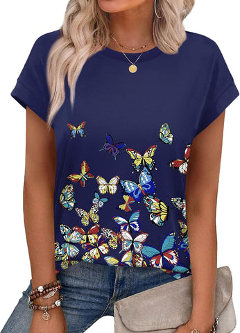 Alaroo Womens Summer Tops Short Sleeve Shirts Crew Neck Cute Trendy Tunic Blouses (S-3XL)