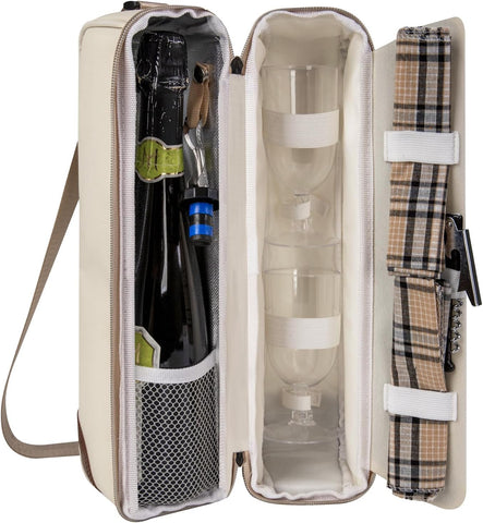 ALLCAMP Wine tote Bag with Cooler Compartment, Picnic Set Carrying Two sets of tableware