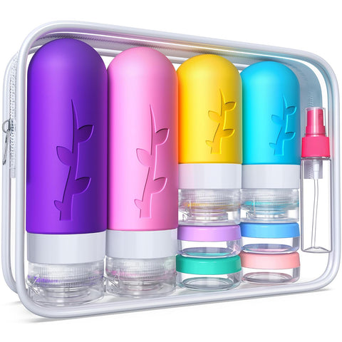 18pack Travel Bottles for Toiletries,TSA Approved Silicone Travel Containers jar for Toiletries,Leak Proof Refillable Liqus Shampoo And Conditioner Essentials toiletry Bottles