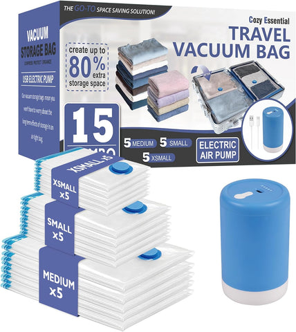 20 Pack Vacuum Storage Bags, Space Saver Bags (4 Jumbo/4 Large/4 Medium/4 Small/4 Roll) Compression for Comforters and Blankets, Sealer Clothes Storage, Hand Pump Included