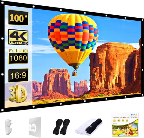 AAJK Outdoor Projection Screen 150 inch, Washable Projector Screen 16:9 Foldable Anti-Crease Portable Projector Movies Screen for Home Theater Outdoor Indoor Support Double Sided Projection