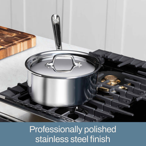 All-Clad D3 3-Ply Stainless Steel Sauce Pan with Lid 3 Quart, Induction, Oven Broiler Safe 600F, Multipurpose, Compatible w/ All Cooktops, For Restaurant or Home Kitchen, Pots & Pans, Cookware, Silver