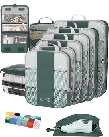 10 Set Compression Packing Cubes for Travel Essentials,Compressible Expandable Packing Cubes for Suitcase,OlarHike Luggage Organizer Bags for Travel,Handy Helper for Organizing Clothes(Black)