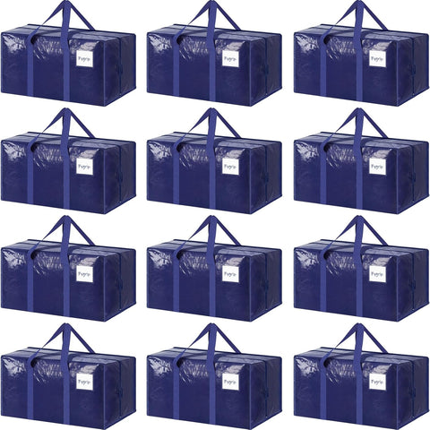 6 Pack Extra Heavy Duty Large Moving Bags with Strong Zipper & Comfortable Handles, Sturdy & Durable Clothes Storage Bags Totes Bins, Blue Packing Moving Boxes for College Supplies, Dark Blue