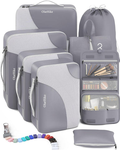 10 Set/8 Set Packing Cubes for Travel, Gifts for Women Mom,Anti-Tearing Suitcase Organizer for Luggage with Shoe & Hanging Toiletry Bag,OlarHike Vacation Essentials & Accessories for Cruise Ship,Cream