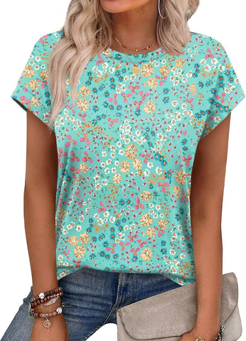 Alaroo Womens Summer Tops Short Sleeve Shirts Crew Neck Cute Trendy Tunic Blouses (S-3XL)