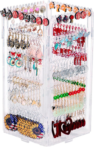 360 Rotating Earring Holder Organizer Stand,5 Tiers Acrylic Jewelry Organizers and Storage,Stud Earring Organizers and Storage,228 Holes and 232 Grooves for Earrings Necklaces chain bracelet
