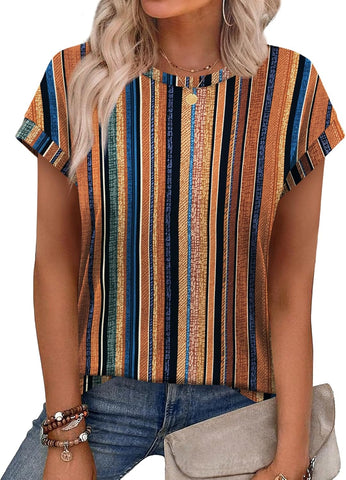 Alaroo Womens Summer Tops Short Sleeve Shirts Crew Neck Cute Trendy Tunic Blouses (S-3XL)