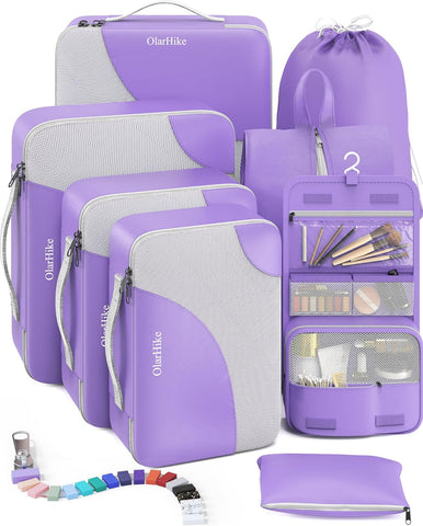 10 Set/8 Set Packing Cubes for Travel, Gifts for Women Mom,Anti-Tearing Suitcase Organizer for Luggage with Shoe & Hanging Toiletry Bag,OlarHike Vacation Essentials & Accessories for Cruise Ship,Cream