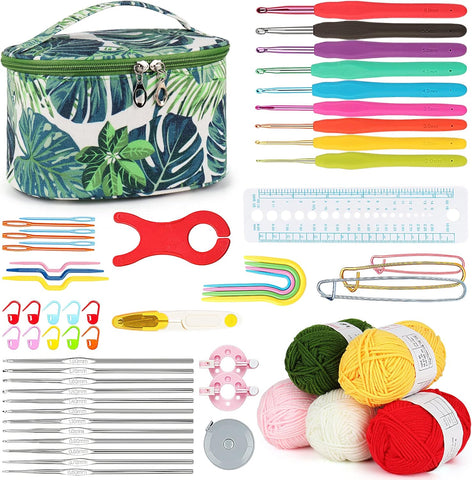 Aeelike Crochet Kit for Beginners Adults, Crochet Kits Include Yarn, 59pcs Crochet Starter Kit for Beginners Kids,Ergonomic Crochet Hooks 2.0-6.0 mm, Lace Steel Needles 0.6-1.9 mm