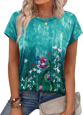 Alaroo Womens Summer Tops Short Sleeve Shirts Crew Neck Cute Trendy Tunic Blouses (S-3XL)