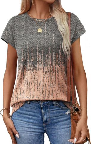 Alaroo Womens Summer Tops Short Sleeve Shirts Crew Neck Cute Trendy Tunic Blouses (S-3XL)