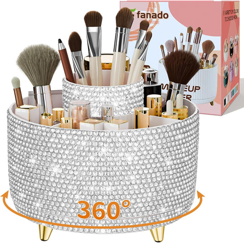 360° Rotate Makeup Brush Holder Organizer, Makeup Organizers Countertop, Makeup organization and Skincare Storage for Vanity, Desktop, Bathroom (White)