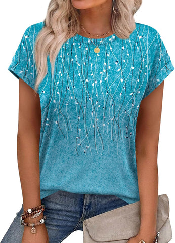 Alaroo Womens Summer Tops Short Sleeve Shirts Crew Neck Cute Trendy Tunic Blouses (S-3XL)