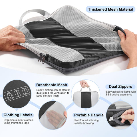 10 Set Compression Packing Cubes for Travel Essentials,Compressible Expandable Packing Cubes for Suitcase,OlarHike Luggage Organizer Bags for Travel,Handy Helper for Organizing Clothes(Black)