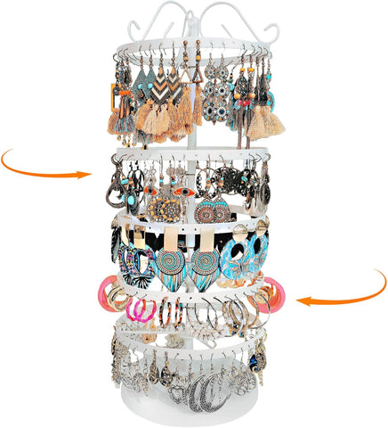 360 Rotating Earring Holder Organizer Stand,5 Tiers Acrylic Jewelry Organizers and Storage,Stud Earring Organizers and Storage,228 Holes and 232 Grooves for Earrings Necklaces chain bracelet