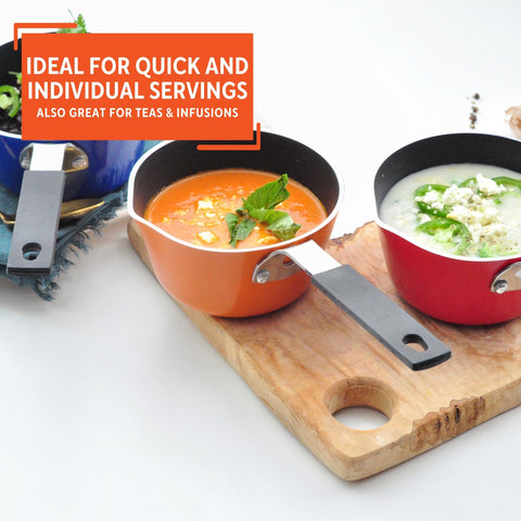 IMUSA USA Nonstick Multi Mini Sauce Pan with Silicone Handle Varies, You May Receive Red, Orange, Blue Color (Pack of 1)