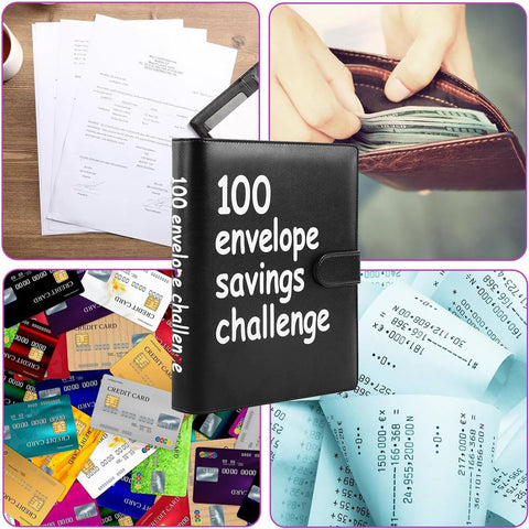 100 Envelopes Money Saving Challenge, 100 Envelope Challenge Binder, Easy and Fun Way to Save $5,050, Savings Challenges Budget Book Binder with Cash Envelopes for Office,Home,School (Black)