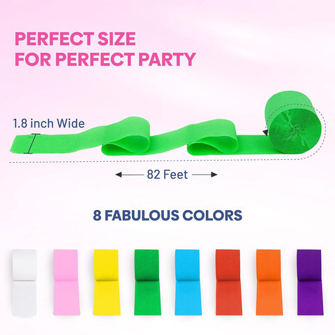 8 Crepe Paper Streamers Rolls, 656ft Pack of Unique 8 Rainbow Streamers Party Decorations, Birthday Streamers, Party Streamers for Wedding Decoration (1.8 inch x 82 ft/Roll)