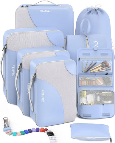 10 Set/8 Set Packing Cubes for Travel, Gifts for Women Mom,Anti-Tearing Suitcase Organizer for Luggage with Shoe & Hanging Toiletry Bag,OlarHike Vacation Essentials & Accessories for Cruise Ship,Cream