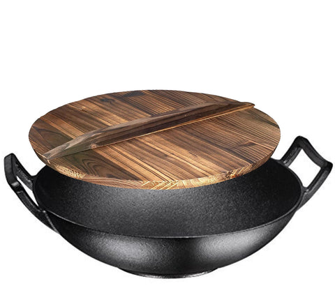 14 Inch Blue Enameled Cast Iron Wok/Pot - Bruntmor Nonstick Skillet Pan with Large Loop Handles for Versatile Cooking - Oven Safe & Electric Stovetop Compatible - Indoor and Outdoor Culinary Essential