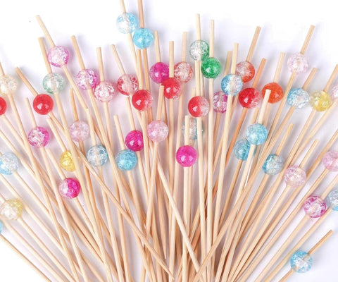 200PCS Cocktail Picks, Fancy Toothpicks for Appetizers, Decorative Bamboo Skewers for Appetizers Drinks Fruit, 4.7 Inch Long Wooden Gold Pearl Food Sticks Charcuterie Boards Accessories Party Supplies