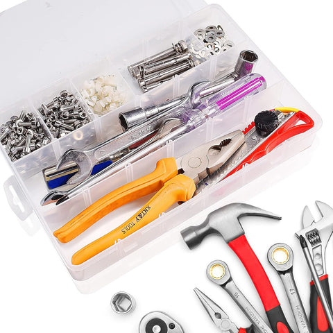 18 Grids Plastic Organizer Box with Dividers, Exptolii Clear Compartment Container Storage for Beads Crafts Jewelry Fishing Tackles, Size 7.9 x 6.2 x 1.2 in