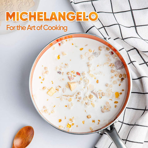 MICHELANGELO Sauce Pan with Lid, Ultra Nonstick 3 Qt Saucepan with Lid, 3 Quart Non Stick Pot Induction Compatible, Ceramic Small Pot, Copper