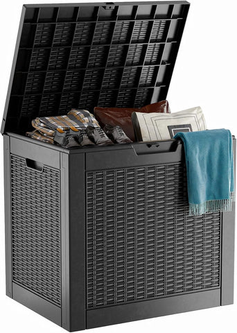 100 Gallon Resin Deck Box, Lockable Patio Outdoor Storage Box for Furniture, Garden Tools and Tools Storage, Waterproof Outside Storage Boxes - Black