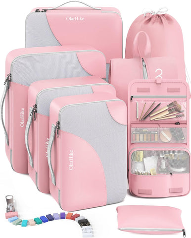 10 Set/8 Set Packing Cubes for Travel, Gifts for Women Mom,Anti-Tearing Suitcase Organizer for Luggage with Shoe & Hanging Toiletry Bag,OlarHike Vacation Essentials & Accessories for Cruise Ship,Cream