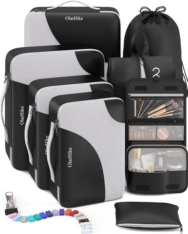 10 Set/8 Set Packing Cubes for Travel, Gifts for Women Mom,Anti-Tearing Suitcase Organizer for Luggage with Shoe & Hanging Toiletry Bag,OlarHike Vacation Essentials & Accessories for Cruise Ship,Cream