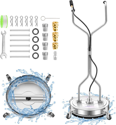 14" Pressure Washer Surface Cleaner with 4 Wheels - Stainless Steel Surface Cleaner for Pressure Washer Attachment for Concrete, Patio, Sidewalk, Deck and Driveways - PWS14