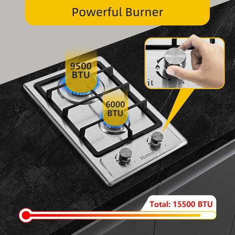 2 Burner Propane Gas Cooktop, 12" Inch LPG/NG Dual Fuel Built-in Gas Stove Top, Stainless Steel Electronic Ignition Gas Hob for Apartment, Outdoor, RVs(L12"×W20")…