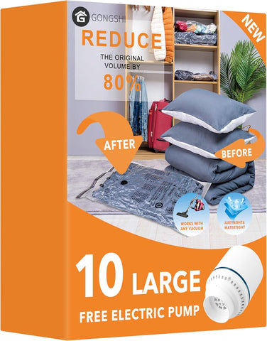 12 Pack Vacuum Storage Bags (3 Jumbo, 3 Large, 3 Medium, 3 Small),Plastic Packaging Bags,Space Saver Sealer Compression Bags with Travel Hand Pump for Blankets, Comforters, Pillows, Clothes Storage