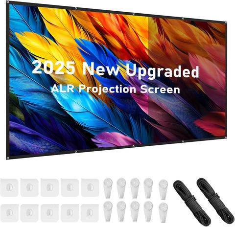 AAJK Outdoor Projection Screen 150 inch, Washable Projector Screen 16:9 Foldable Anti-Crease Portable Projector Movies Screen for Home Theater Outdoor Indoor Support Double Sided Projection
