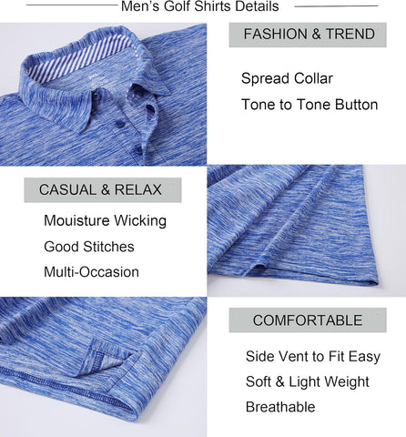 Alex Vando Mens Golf Shirt Moisture Wicking Quick-Dry Short Sleeve Casual Polo Shirts for Men