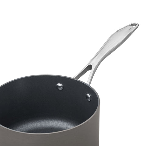 Amazon Basics Mini Sauce Pan With Lid, 2 Quarts, Hard-Anodized Non-Stick Aluminum, Gray (Previously Stone & Beam brand), pack of 1