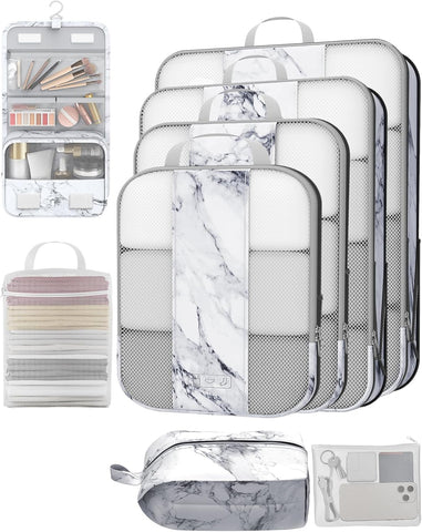 10 Set Compression Packing Cubes for Travel Essentials,Compressible Expandable Packing Cubes for Suitcase,OlarHike Luggage Organizer Bags for Travel,Handy Helper for Organizing Clothes(Black)