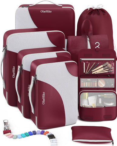 10 Set/8 Set Packing Cubes for Travel, Gifts for Women Mom,Anti-Tearing Suitcase Organizer for Luggage with Shoe & Hanging Toiletry Bag,OlarHike Vacation Essentials & Accessories for Cruise Ship,Cream