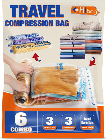 12 Compression Bags for Travel Essentials, Vacuum Packing Space Saver Bags for Cruise Accessories (12-Travel)