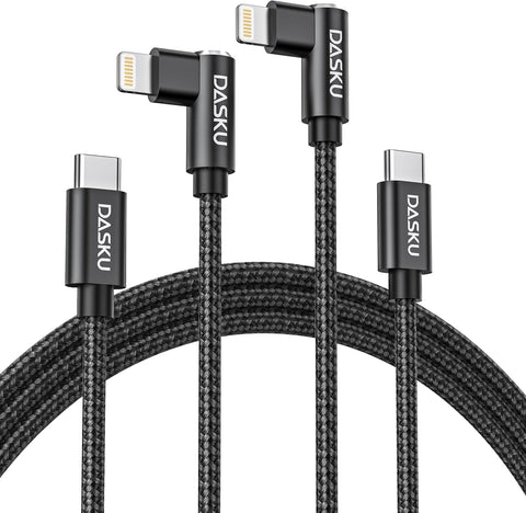 90 Degree iPhone Charging Cable 2Pack 10ft Right Angle Nylon Braided Lightning Charger Cord Compatible with iPhone 14 13 12 11 Pro Max XS XR X 8 7 6 5 Plus iPad（Black）