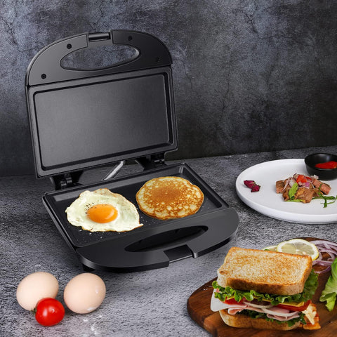 Aigostar Sandwichera con superficie antiadherente de rejilla profunda para huevo, jamón, filetes parrilla eléctrica compacta Tostadora de Pan Negro, certificado ETL, Roy