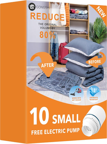 12 Pack Vacuum Storage Bags (3 Jumbo, 3 Large, 3 Medium, 3 Small),Plastic Packaging Bags,Space Saver Sealer Compression Bags with Travel Hand Pump for Blankets, Comforters, Pillows, Clothes Storage